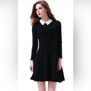 Aphratti Long Sleeve Peter Pan Collar A-Line Fit & Flare Skater Mini Dress